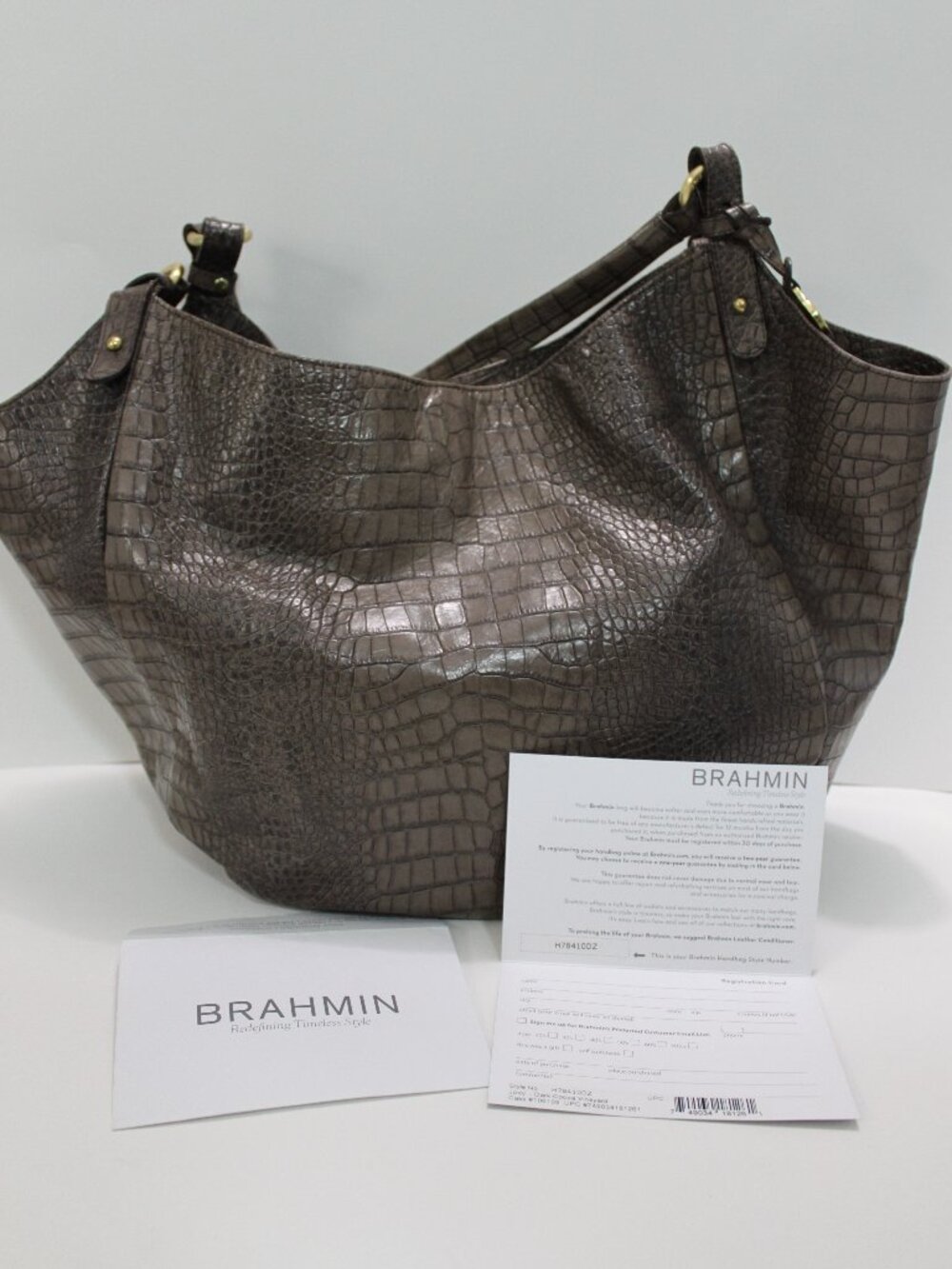 Brahmin Melbourne Double Strap Hobo - Rich Brown Croc Embossed Leather ✨